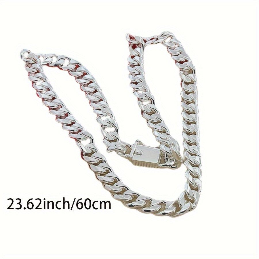 New 925 sterling Silvery smooth chain necklace for both men and women, 10mm fashionable Cuban chain jewelry, wedding and Christmas accessories