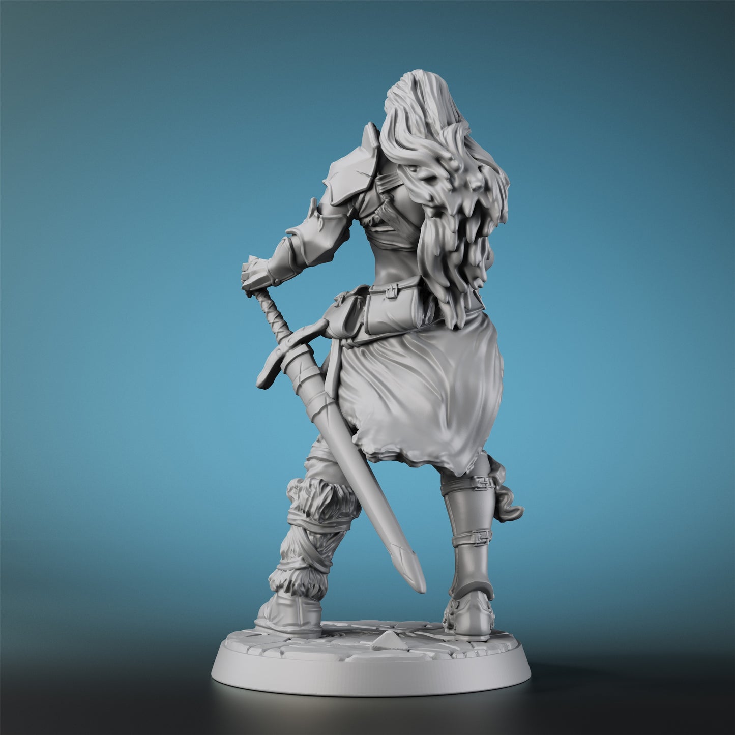 OMGLOBAL 25mm Female Barbarian RPG Miniature Figurine - Gray Resin Heroine with Sword and Axe, Perfect for Tabletop Role-Playing Games, Halloween, and Christmas Accessories