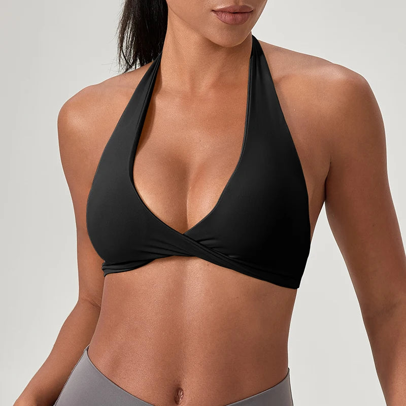 Sports Yoga Bra for Women Halter Neck with Stylish Back Design Sexy Gym Bra for Running Fitness Sports Bras