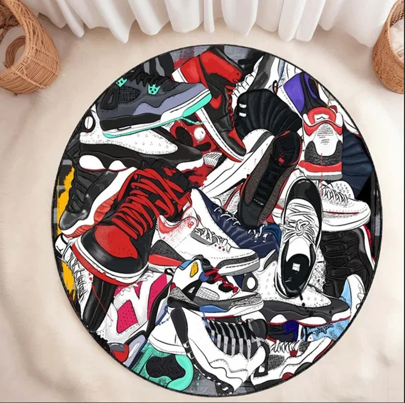 Sneakers Shoes Rug Sneakers Round Rug Circle Shoes Rug Sneakers Carpet,Personalized Rug Sneaker Art Street Cool Rug Sport Rug