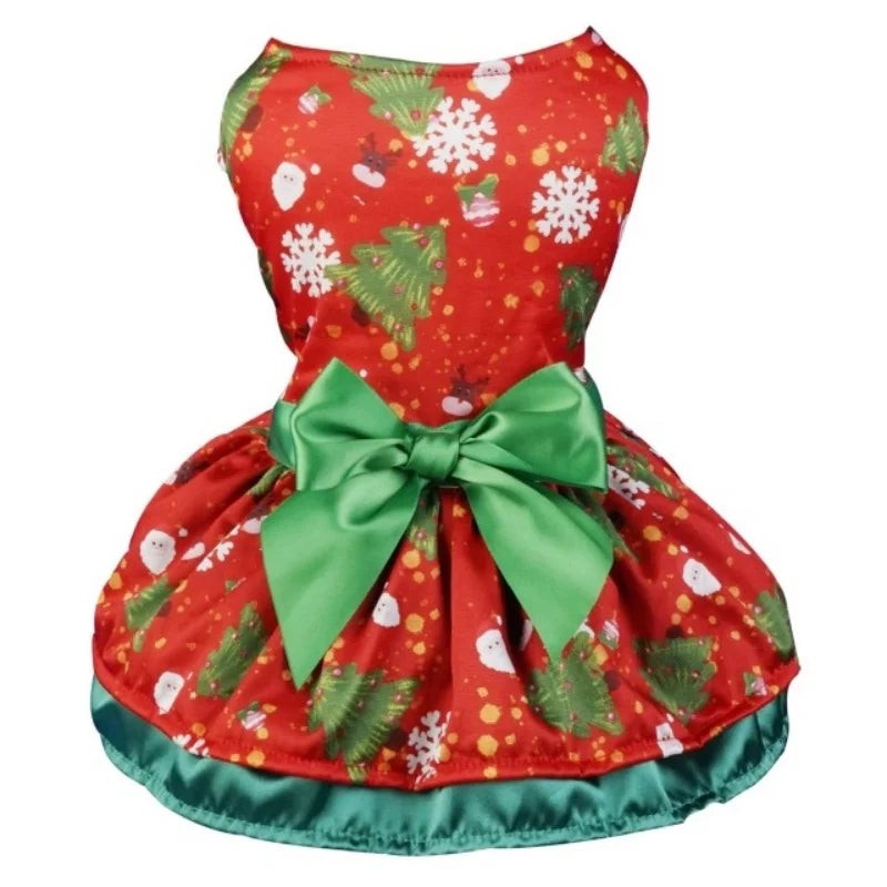Christmas Dog Dresses New Year Dog Clothes Fancy Princess Puppy Dress Fashion Bow Cat Skirt Holiday Print Pet Costumes Dog Skirt