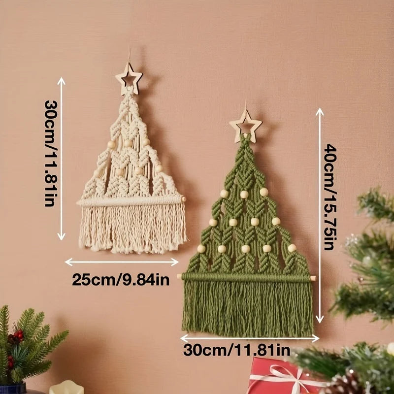 Christmas Tree Macrame Kit DIY Macrame Woven Tree Kit Handmade Woven Xmas Boho Wall Hangings Ornaments for Christmas Decor