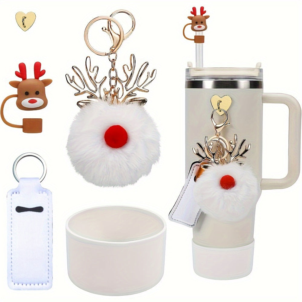 5pcs Christmas Accessories Set for Tumbler Cup - Silicone Straw Cover, Cup Boot, Lipstick Holder, Charms for 40oz & 30oz Tumblers - Ideal for Women, Perfect for Christmas, Thanksgiving, Valentine'S Day, Mother'S Day