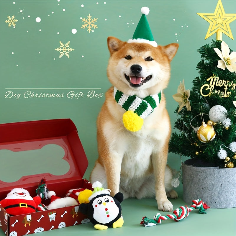 1pc Cozy Winter Knit Scarf Bib - Bandanas for Large Dogs - Striped Collar, Warm, Pet New Year and Christmas Accessories