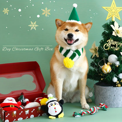 1pc Cozy Winter Knit Scarf Bib - Bandanas for Large Dogs - Striped Collar, Warm, Pet New Year and Christmas Accessories