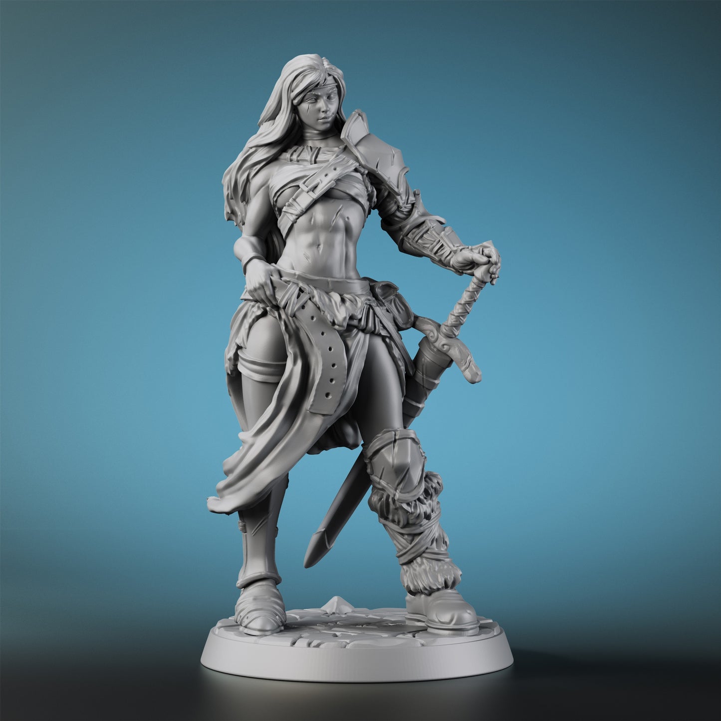 OMGLOBAL 25mm Female Barbarian RPG Miniature Figurine - Gray Resin Heroine with Sword and Axe, Perfect for Tabletop Role-Playing Games, Halloween, and Christmas Accessories