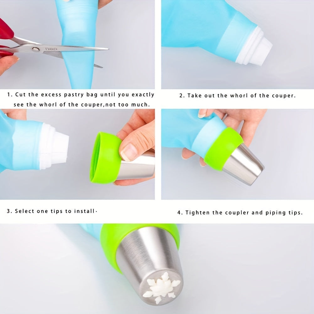 6pcs Christmas Cake Decorating Tools Set, Russian Stainless Steel Pipping Tips, Piping Couplers, For Christmas, Birthday, Party, DIY Cake Making Tools, Baking Supplies, Kitchen Items, Christmas Accessories