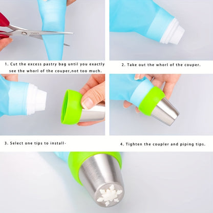 6pcs Christmas Cake Decorating Tools Set, Russian Stainless Steel Pipping Tips, Piping Couplers, For Christmas, Birthday, Party, DIY Cake Making Tools, Baking Supplies, Kitchen Items, Christmas Accessories