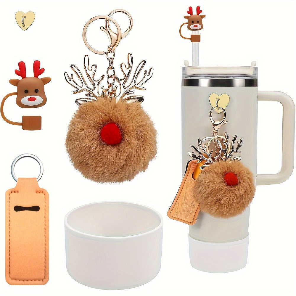 5pcs Christmas Accessories Set for Tumbler Cup - Silicone Straw Cover, Cup Boot, Lipstick Holder, Charms for 40oz & 30oz Tumblers - Ideal for Women, Perfect for Christmas, Thanksgiving, Valentine'S Day, Mother'S Day