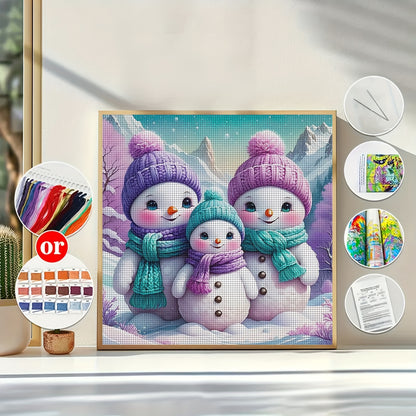 1 Set - Cute Snowman Theme Cross Stitch Painting Kit, DIY Art Needlework Supplies, High-Quality Embroidery Threads, Craft for Beginners and Experts. Full Home Decor Printed Embroideries Suitable as Wall Hangings in Entryway,