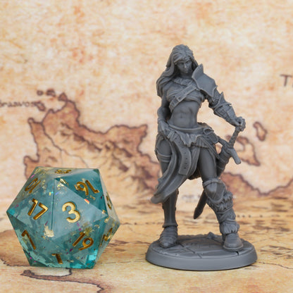 OMGLOBAL 25mm Female Barbarian RPG Miniature Figurine - Gray Resin Heroine with Sword and Axe, Perfect for Tabletop Role-Playing Games, Halloween, and Christmas Accessories