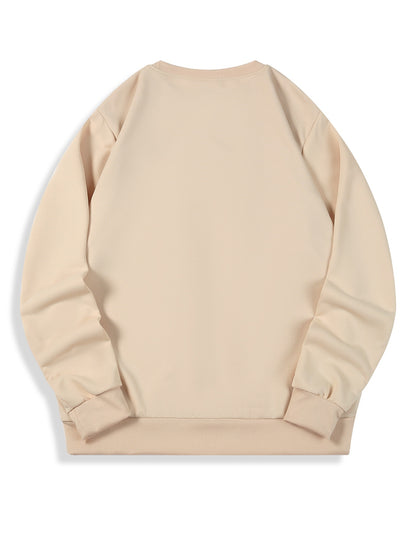 Men's Christmas Santa Claus & Reindeer Print Sweater, Oversized Round Neck Casual Pullover, 'Merry Christmas' Lettering Loose Fit Winter Warmth, Machine Washable Holiday Party Outfit, Christmas Clothes Festive Clothing