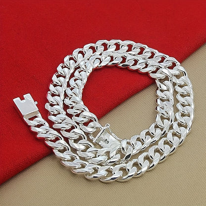 New 925 sterling Silvery smooth chain necklace for both men and women, 10mm fashionable Cuban chain jewelry, wedding and Christmas accessories