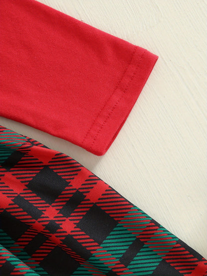 Baby Girl Christmas Dress with Santa Hat & Plaid Skirt - Long Sleeve A-Line Winter Outfit, Ruffle Trim, Knee-Length, Red & Green Checkered Design, Perfect for Fall & Winter, Baby Girl Christmas Clothes, Holiday Infant Wear, P