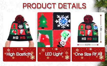 4pcs LED Light-Up Christmas Hats - Festive Knit Winter Hats with Glitter Accents, Perfect for Adults & Kids, Christmas & New Year Celebrations,  Material, Battery Operated (Button Battery), Christmas Accessories Halloween&Chr