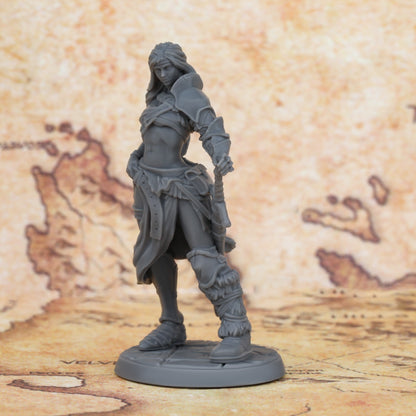 OMGLOBAL 25mm Female Barbarian RPG Miniature Figurine - Gray Resin Heroine with Sword and Axe, Perfect for Tabletop Role-Playing Games, Halloween, and Christmas Accessories