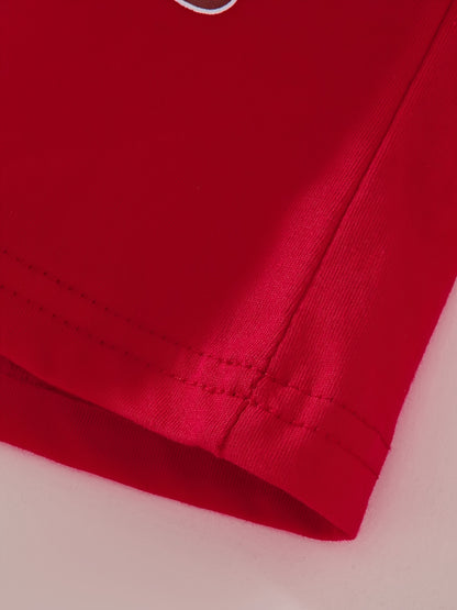 [Christmas Santa Claus Set] Christmas Santa Claus Boys & Girls Set - Red Long Sleeve Top with Santa & Snowflake Print, Red & White Striped Pants, Round Neck, All-Season Comfort, Casual Home Wear, Christmas Pajamas, Christmas