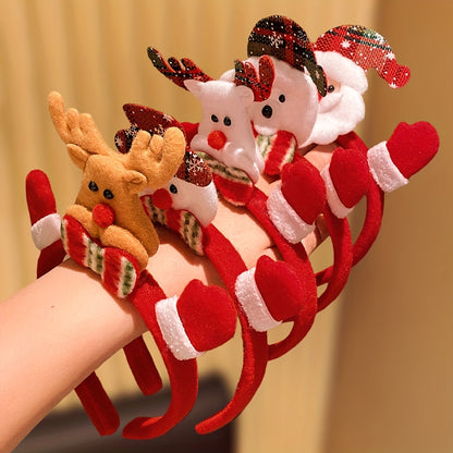 5pcs Festive Christmas Headbands with Santa, Reindeer & Snowman Charms - Soft Polyester Hair Accessories for Women, Perfect Holiday Gift for Teens & Adults, Festive Headwear | Playful Design | Durable Headbands, Christmas Acc