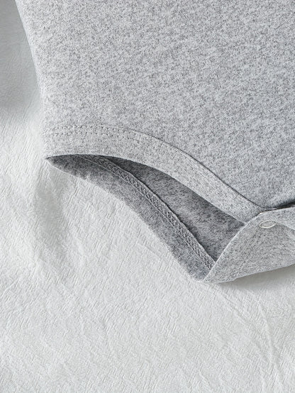 1pc Baby Long Sleeve Romper - Thanksgiving, Halloween, Christmas & Birthday Outfit with Custom Logo/Text - Soft Grey Onesie for Newborns, Infants, Toddlers - Easy Button Closure - Perfect for Photoshoots, Family Gatherings, E