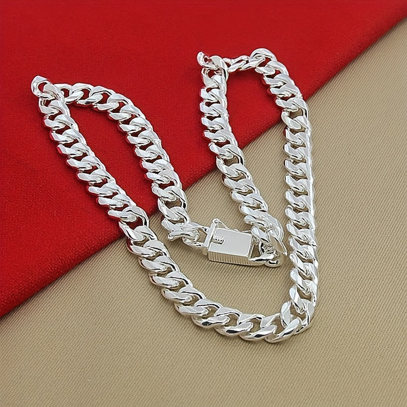 New 925 sterling Silvery smooth chain necklace for both men and women, 10mm fashionable Cuban chain jewelry, wedding and Christmas accessories