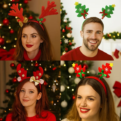 4-Pack Christmas Headbands - Soft Plastic Reindeer Antler & Floral Holiday Headwear, Unisex Party Accessories for Women & Men, Hand Wash Only, No Power Needed, Festive Holiday Decorations, Christmas Accessories, Festive Headw