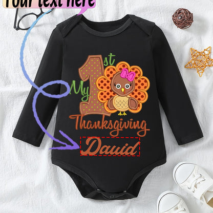 1pc Baby Long Sleeve Romper - Thanksgiving, Halloween, Christmas & Birthday Outfit with Custom Logo/Text - Soft Grey Onesie for Newborns, Infants, Toddlers - Easy Button Closure - Perfect for Photoshoots, Family Gatherings, E
