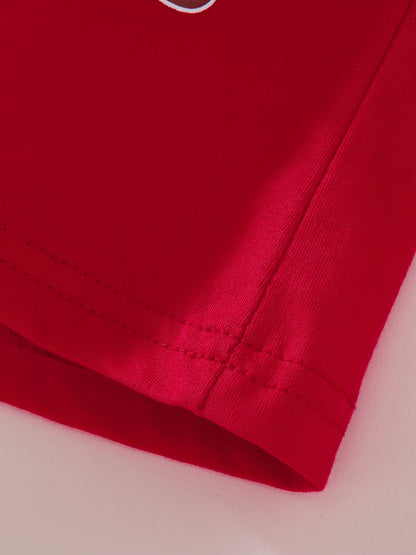 [Christmas Santa Claus Set] Christmas Santa Claus Boys & Girls Set - Red Long Sleeve Top with Santa & Snowflake Print, Red & White Striped Pants, Round Neck, All-Season Comfort, Casual Home Wear, Christmas Pajamas, Christmas