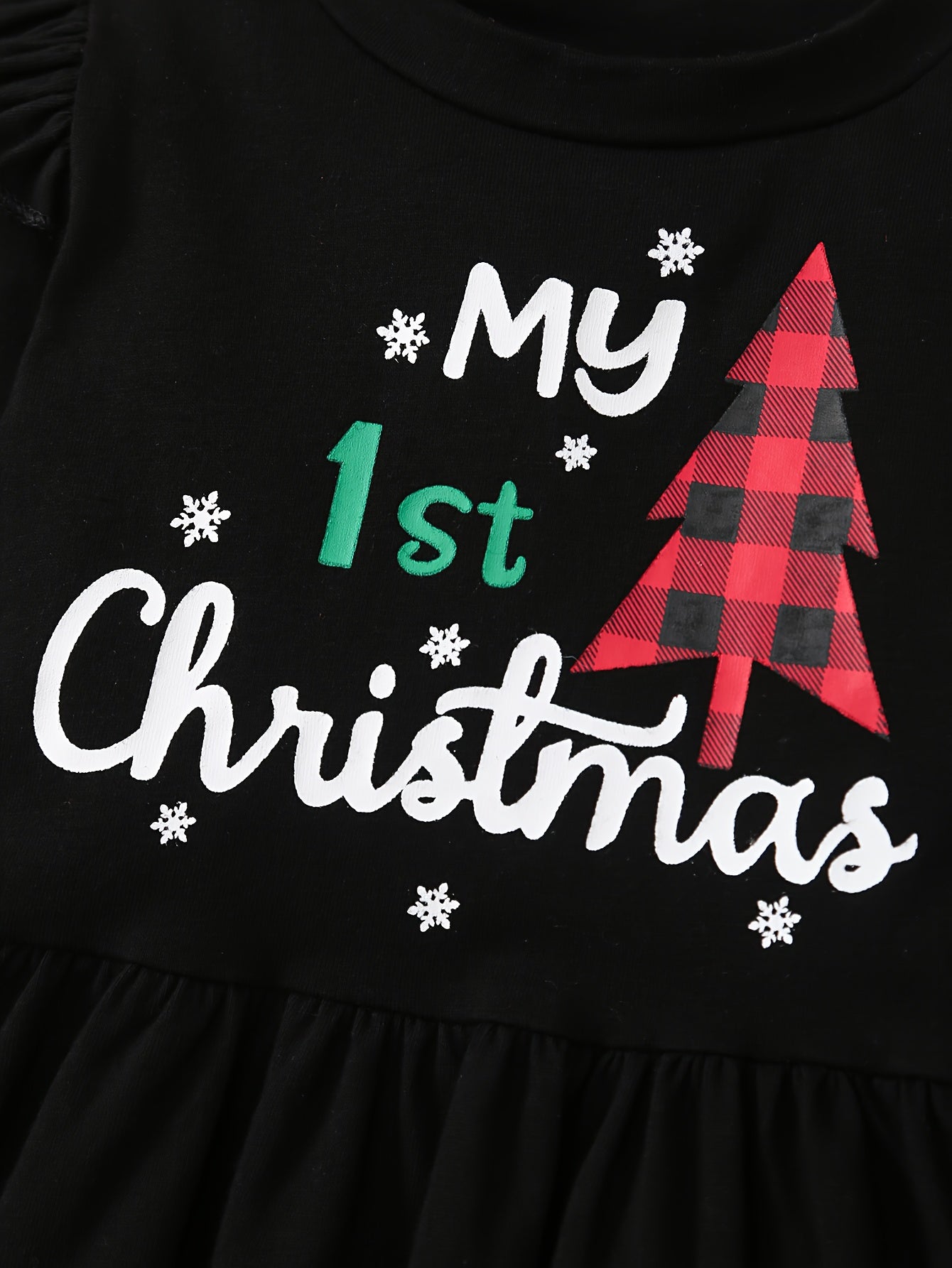 Adorable Baby Girl Christmas Outfit - Cozy Long-Sleeve Dress with "My 1st Christmas" Tree Print, Matching Checkered Pants & Red Bow Tie Scarf - Perfect Holiday Set for Newborns, Baby Girl Christmas Clothes, Perfect for Outdoo