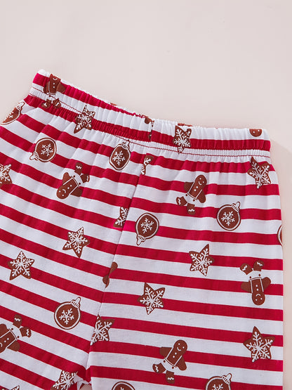 [Christmas Santa Claus Set] Christmas Santa Claus Boys & Girls Set - Red Long Sleeve Top with Santa & Snowflake Print, Red & White Striped Pants, Round Neck, All-Season Comfort, Casual Home Wear, Christmas Pajamas, Christmas