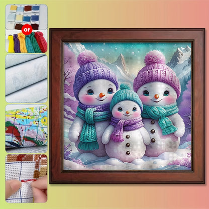 1 Set - Cute Snowman Theme Cross Stitch Painting Kit, DIY Art Needlework Supplies, High-Quality Embroidery Threads, Craft for Beginners and Experts. Full Home Decor Printed Embroideries Suitable as Wall Hangings in Entryway,