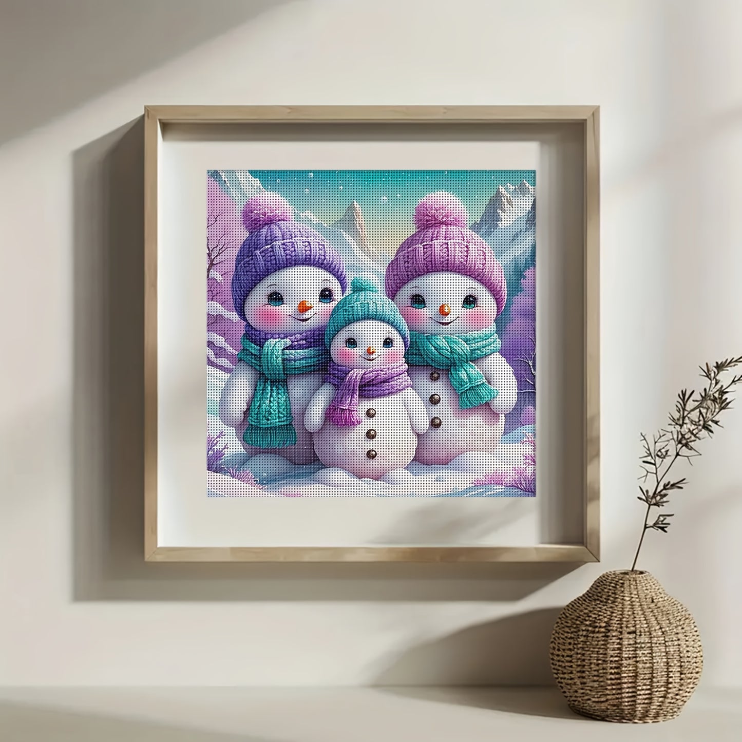 1 Set - Cute Snowman Theme Cross Stitch Painting Kit, DIY Art Needlework Supplies, High-Quality Embroidery Threads, Craft for Beginners and Experts. Full Home Decor Printed Embroideries Suitable as Wall Hangings in Entryway,