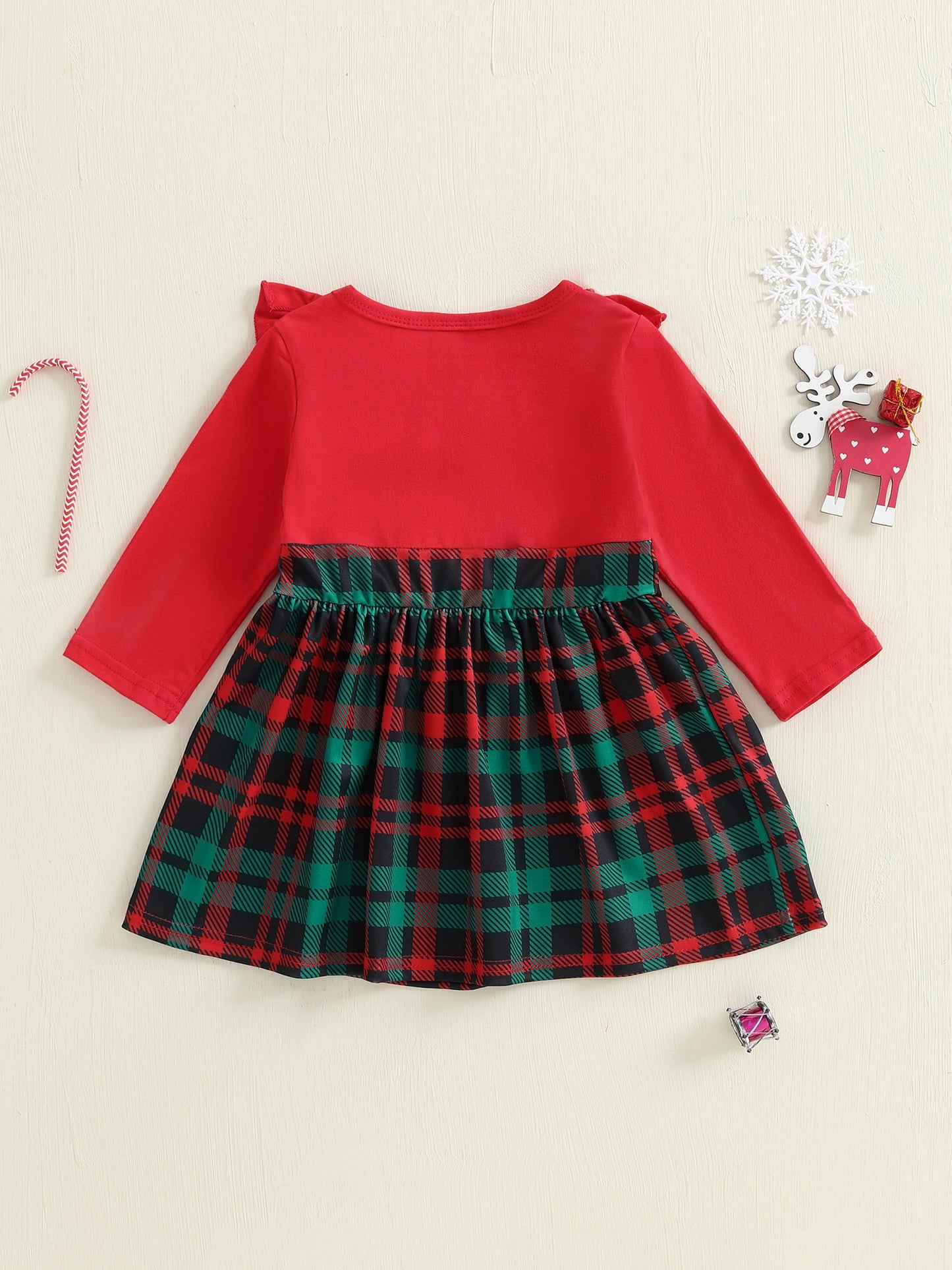 Baby Girl Christmas Dress with Santa Hat & Plaid Skirt - Long Sleeve A-Line Winter Outfit, Ruffle Trim, Knee-Length, Red & Green Checkered Design, Perfect for Fall & Winter, Baby Girl Christmas Clothes, Holiday Infant Wear, P