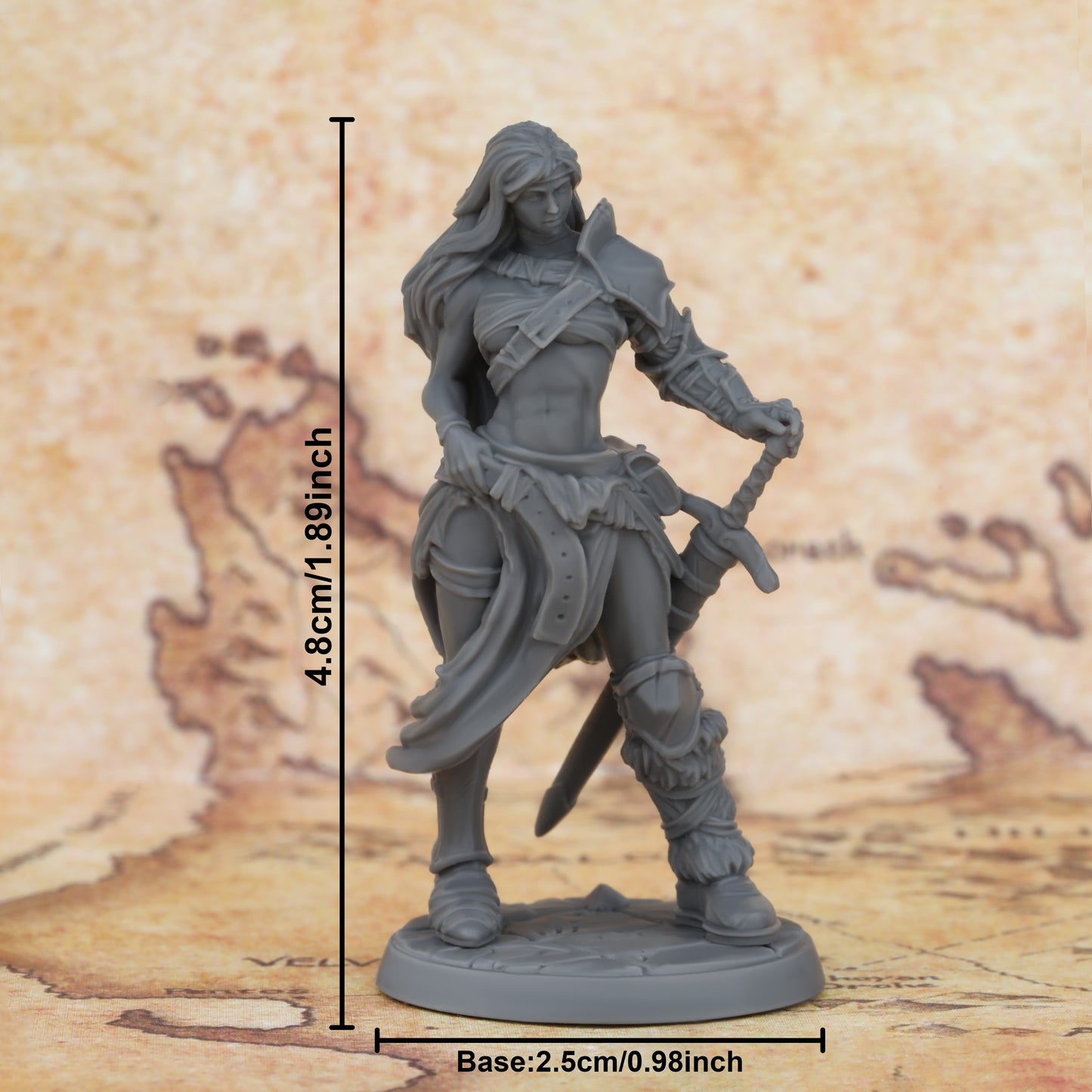 OMGLOBAL 25mm Female Barbarian RPG Miniature Figurine - Gray Resin Heroine with Sword and Axe, Perfect for Tabletop Role-Playing Games, Halloween, and Christmas Accessories