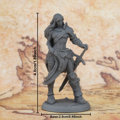 OMGLOBAL 25mm Female Barbarian RPG Miniature Figurine - Gray Resin Heroine with Sword and Axe, Perfect for Tabletop Role-Playing Games, Halloween, and Christmas Accessories