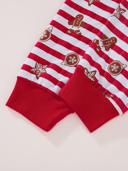 [Christmas Santa Claus Set] Christmas Santa Claus Boys & Girls Set - Red Long Sleeve Top with Santa & Snowflake Print, Red & White Striped Pants, Round Neck, All-Season Comfort, Casual Home Wear, Christmas Pajamas, Christmas
