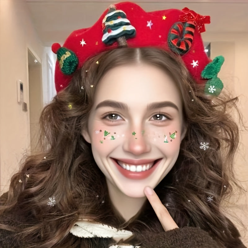 Ladies' Red Christmas Beret with 3D Christmas Tree Winter Hat Suitable for Holiday Parties, Photography, Valentine'S Day And New Year'S Eve, Festive Christmas Headwear, Seasonal Clothing, Decorative Headwear, A Must-have for