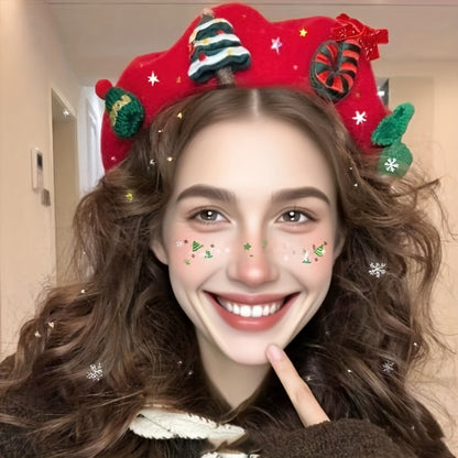 Ladies' Red Christmas Beret with 3D Christmas Tree Winter Hat Suitable for Holiday Parties, Photography, Valentine'S Day And New Year'S Eve, Festive Christmas Headwear, Seasonal Clothing, Decorative Headwear, A Must-have for