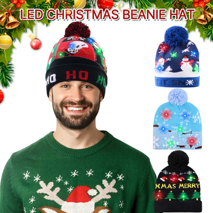4pcs LED Light-Up Christmas Hats - Festive Knit Winter Hats with Glitter Accents, Perfect for Adults & Kids, Christmas & New Year Celebrations,  Material, Battery Operated (Button Battery), Christmas Accessories Halloween&Chr