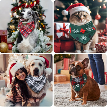 60pcs Christmas Snowflake Plaid Dog Bandanas Bulk Holiday Dog Scarf Bibs Puppy Bandanas Adjustable Washable Kerchief PET Costume Accessories Grooming Supplies for Small to Large Cats Dogs, Festive Pet Wear, Seasonal Pet Fashi