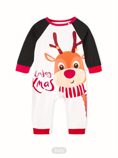 MOSSRIVER Christmas Pajamas Family Matching Soft Reindeer Print Set - Cozy Long Sleeve & Pants, Red & Plaid Design with Santa & Reindeer, Perfect for Celebrations, All-Season Comfort, Christmas Clothes, Festive, Playful Desig