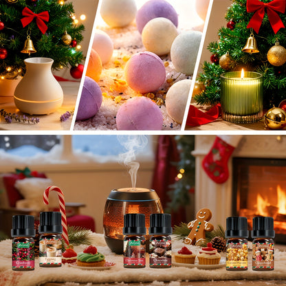 12*0.17oz Christmas Essential Oil Set - Christmas Wreath, Gingerbread, Cinnamon, Harvest Spices, Cedarwood, Peppermint - Air Freshener, Humidifier Supplies, Home Fragrance, Holiday Decor, Christmas Gift Set, Local Warehouse,