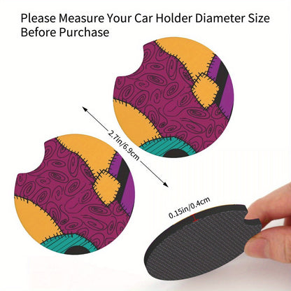 6-Piece Complete Car Decoration Kit - Soft Polyester Steering Wheel Cover, Center Console Pad, Cup Holder Coasters, and More - No Filler, Durable, and Easy to Clean Nightmare Before Christmas Accessories