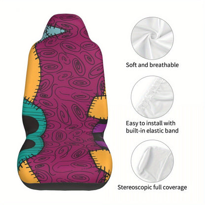 6-Piece Complete Car Decoration Kit - Soft Polyester Steering Wheel Cover, Center Console Pad, Cup Holder Coasters, and More - No Filler, Durable, and Easy to Clean Nightmare Before Christmas Accessories