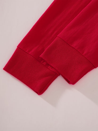 [Christmas Santa Claus Set] Christmas Santa Claus Boys & Girls Set - Red Long Sleeve Top with Santa & Snowflake Print, Red & White Striped Pants, Round Neck, All-Season Comfort, Casual Home Wear, Christmas Pajamas, Christmas