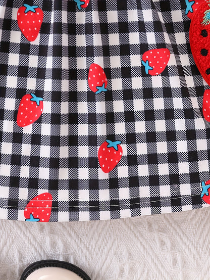 Baby Girl's Red & Black Gingham Checkered Dress with Ruffle Hem - Long Sleeve Round Neck Umbrella, Soft Fabric Casual Outfit for Newborn Toddler Girls, Easy Diaper Change, Girls Christmas Outfit, Christmas Dress Girls, Girls