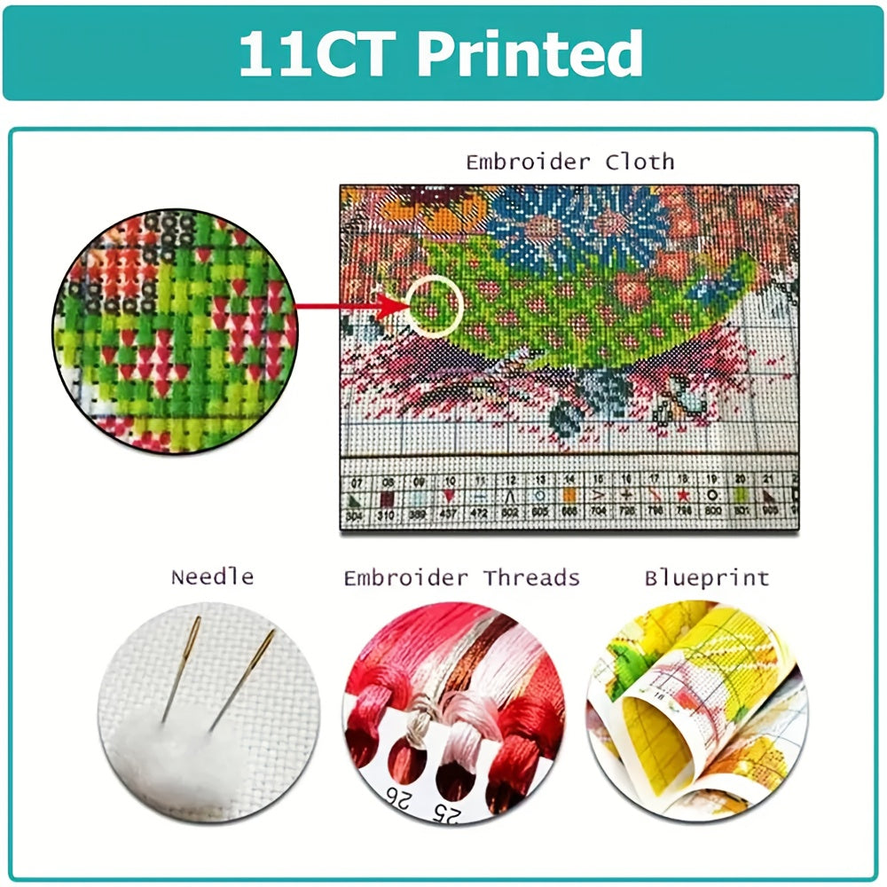 1 Set - Cute Snowman Theme Cross Stitch Painting Kit, DIY Art Needlework Supplies, High-Quality Embroidery Threads, Craft for Beginners and Experts. Full Home Decor Printed Embroideries Suitable as Wall Hangings in Entryway,