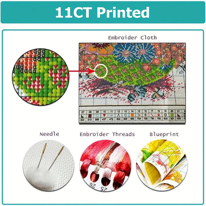 1 Set - Cute Snowman Theme Cross Stitch Painting Kit, DIY Art Needlework Supplies, High-Quality Embroidery Threads, Craft for Beginners and Experts. Full Home Decor Printed Embroideries Suitable as Wall Hangings in Entryway,