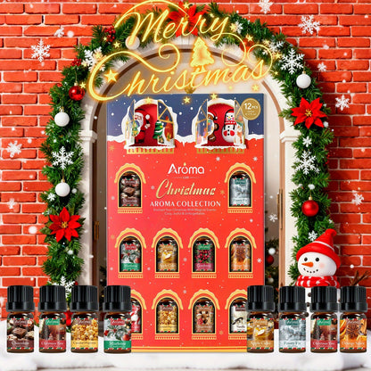 12*0.17oz Christmas Essential Oil Set - Christmas Wreath, Gingerbread, Cinnamon, Harvest Spices, Cedarwood, Peppermint - Air Freshener, Humidifier Supplies, Home Fragrance, Holiday Decor, Christmas Gift Set, Local Warehouse,