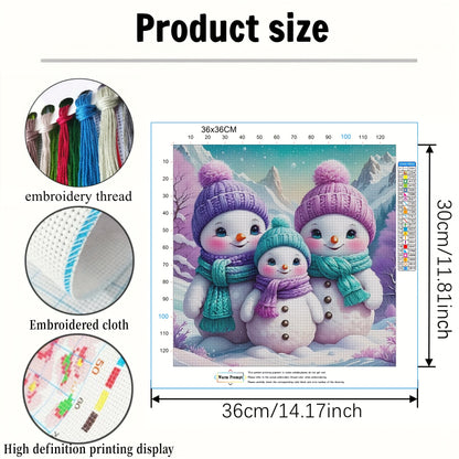 1 Set - Cute Snowman Theme Cross Stitch Painting Kit, DIY Art Needlework Supplies, High-Quality Embroidery Threads, Craft for Beginners and Experts. Full Home Decor Printed Embroideries Suitable as Wall Hangings in Entryway,