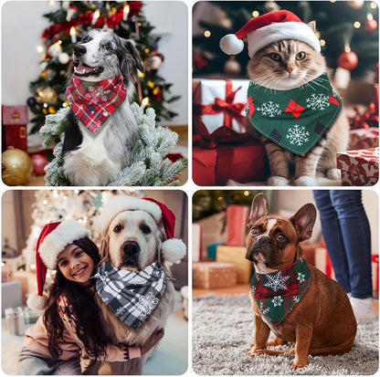 60pcs Christmas Snowflake Plaid Dog Bandanas Bulk Holiday Dog Scarf Bibs Puppy Bandanas Adjustable Washable Kerchief PET Costume Accessories Grooming Supplies for Small to Large Cats Dogs, Festive Pet Wear, Seasonal Pet Fashi